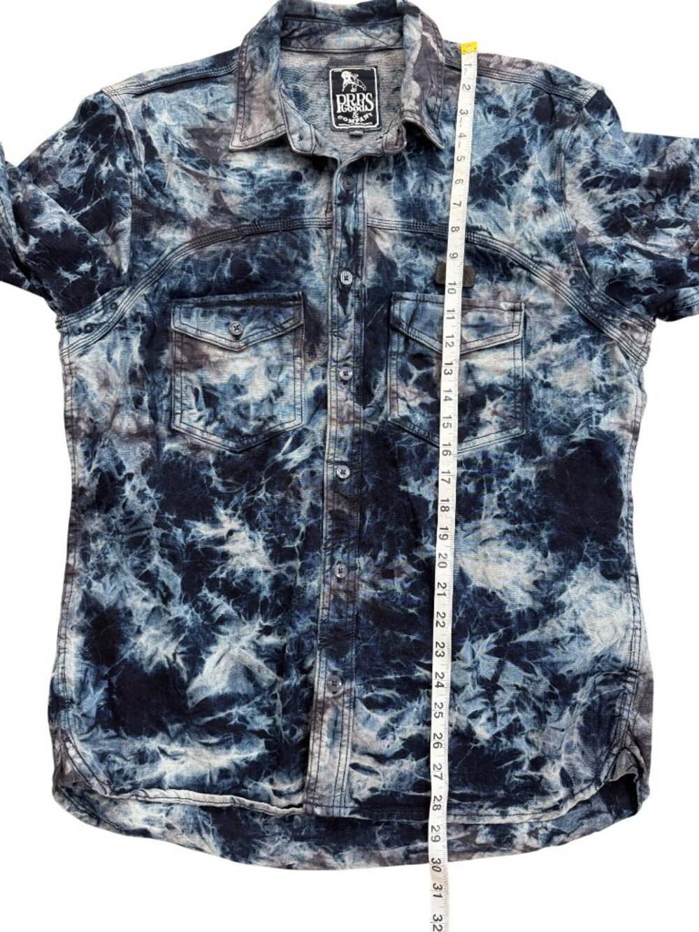 PRPS Goods & Co. Mens Size L Denim Shirt Indigo Tie-Dye Button-Up Cotton Blue - Picture 6 of 7